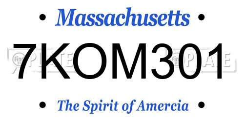7KOM301 Massachusetts License Plate