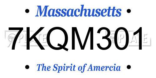 7KQM301 Massachusetts License Plate