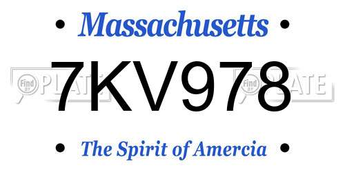 7KV978 Massachusetts License Plate