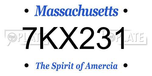 7KX231 Massachusetts License Plate