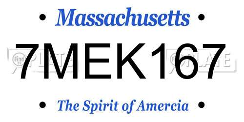 7MEK167 Massachusetts License Plate