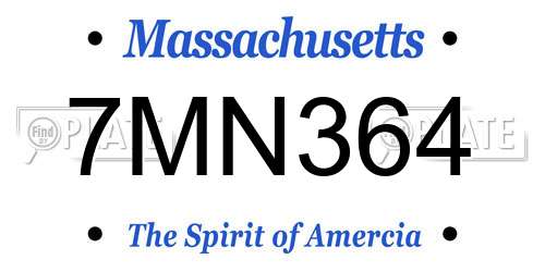 7MN364 Massachusetts License Plate