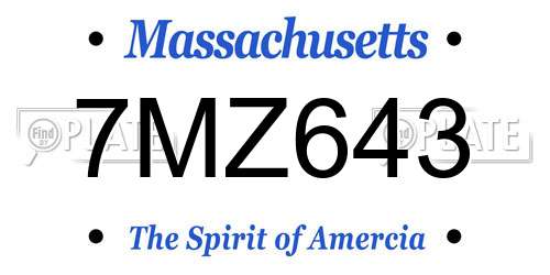 7MZ643 Massachusetts License Plate