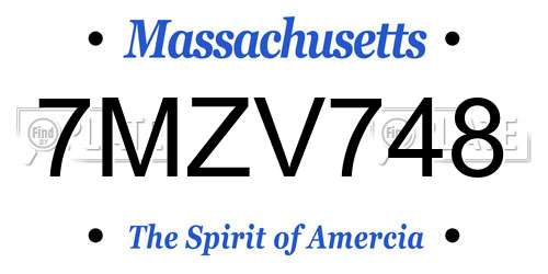 7MZV748 Massachusetts License Plate