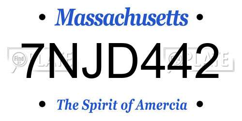 7NJD442 Massachusetts License Plate