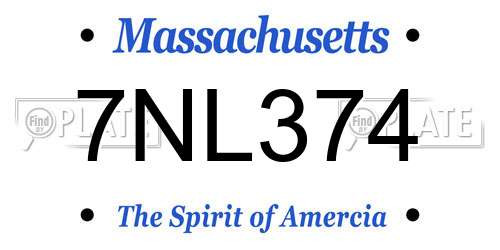 7NL374 Massachusetts License Plate