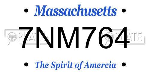 7NM764 Massachusetts License Plate