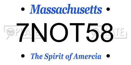 7NOT58 Massachusetts License Plate