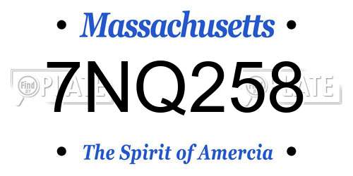 7NQ258 Massachusetts License Plate
