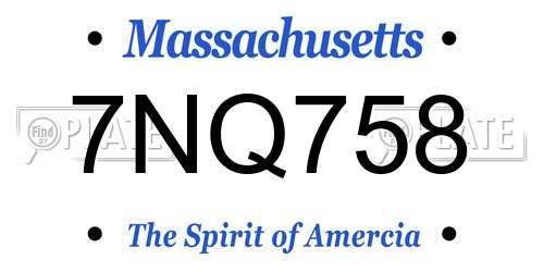 7NQ758 Massachusetts License Plate