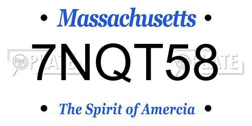 7NQT58 Massachusetts License Plate