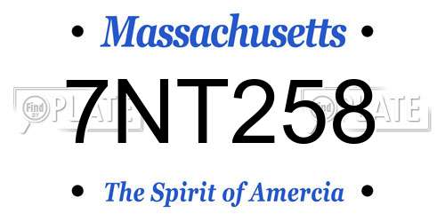 7NT258 Massachusetts License Plate