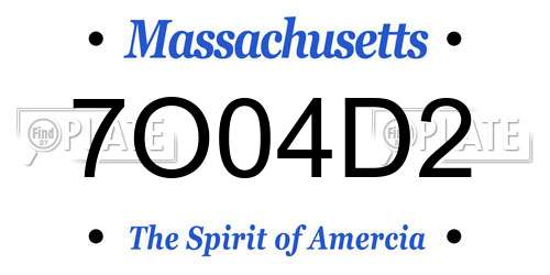 7O04D2 Massachusetts License Plate