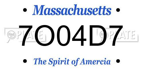 7O04D7 Massachusetts License Plate