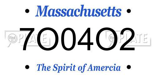 7O04O2 Massachusetts License Plate