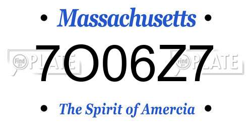 7O06Z7 Massachusetts License Plate