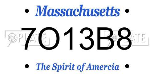 7O13B8 Massachusetts License Plate