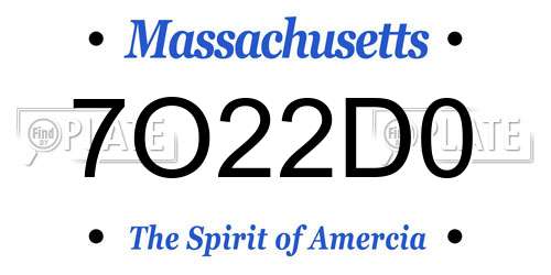 7O22D0 Massachusetts License Plate