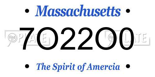 7O22O0 Massachusetts License Plate