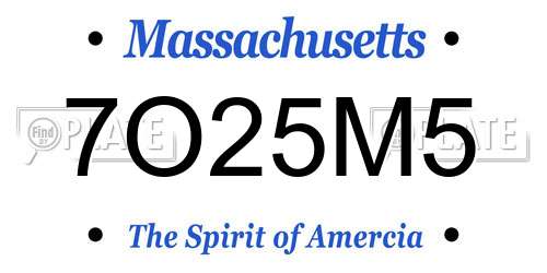 7O25M5 Massachusetts License Plate