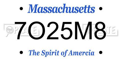 7O25M8 Massachusetts License Plate
