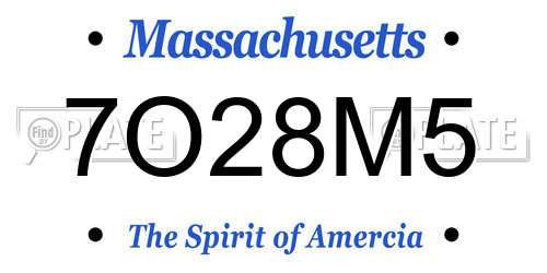 7O28M5 Massachusetts License Plate