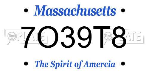 7O39T8 Massachusetts License Plate