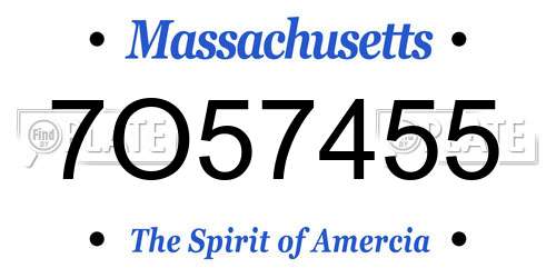 7O57455 Massachusetts License Plate