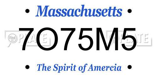 7O75M5 Massachusetts License Plate