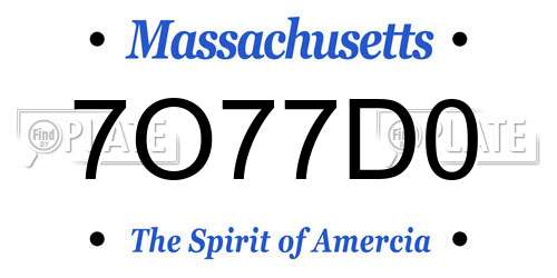 7O77D0 Massachusetts License Plate