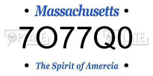 7O77Q0 Massachusetts License Plate