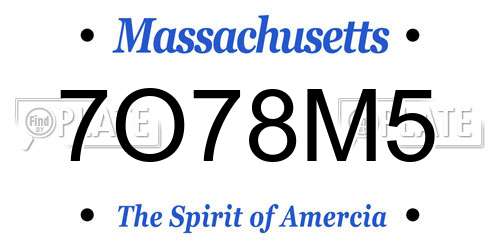 7O78M5 Massachusetts License Plate