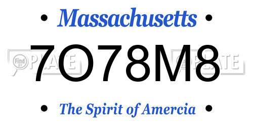 7O78M8 Massachusetts License Plate