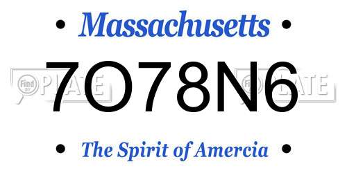 7O78N6 Massachusetts License Plate