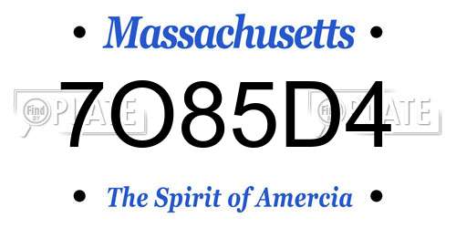 7O85D4 Massachusetts License Plate