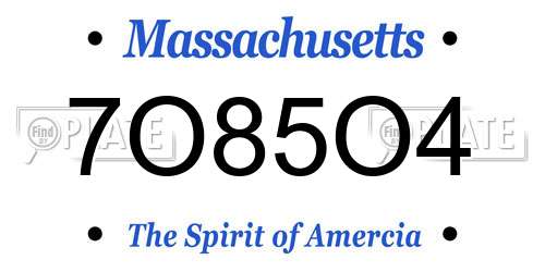 7O85O4 Massachusetts License Plate