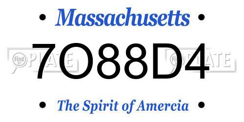 7O88D4 Massachusetts License Plate