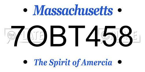 7OBT458 Massachusetts License Plate