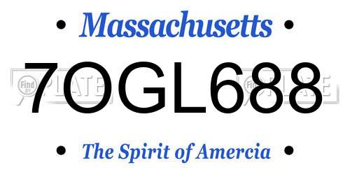 7OGL688 Massachusetts License Plate