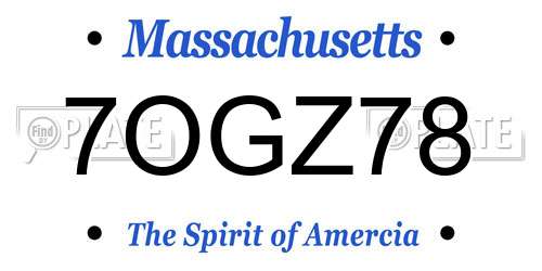 7OGZ78 Massachusetts License Plate
