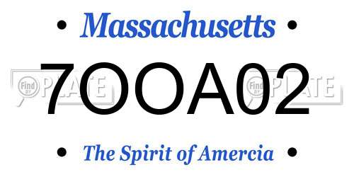 7OOA02 Massachusetts License Plate