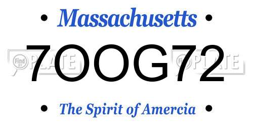 7OOG72 Massachusetts License Plate