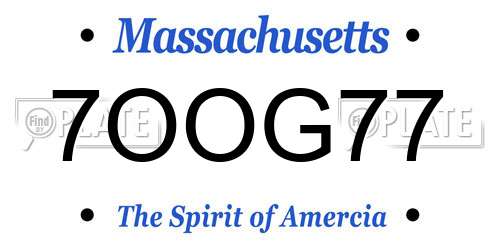 7OOG77 Massachusetts License Plate