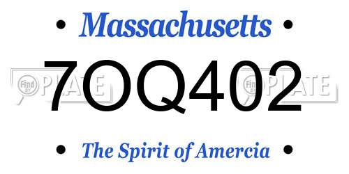 7OQ402 Massachusetts License Plate