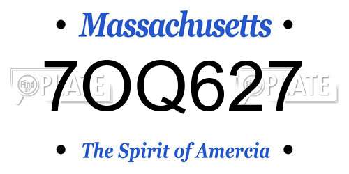 7OQ627 Massachusetts License Plate