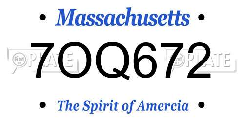 7OQ672 Massachusetts License Plate