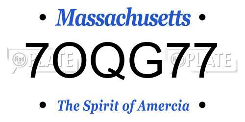 7OQG77 Massachusetts License Plate
