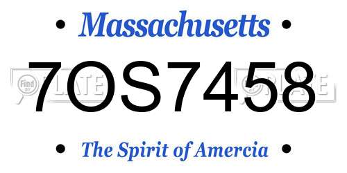 7OS7458 Massachusetts License Plate