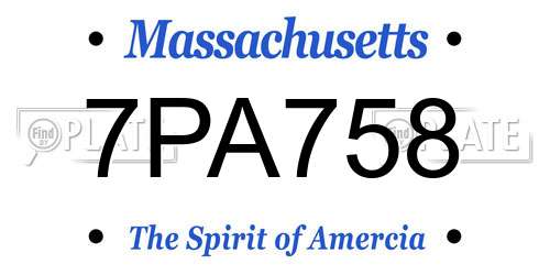 7PA758 Massachusetts License Plate
