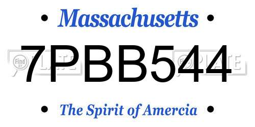 7PBB544 Massachusetts License Plate